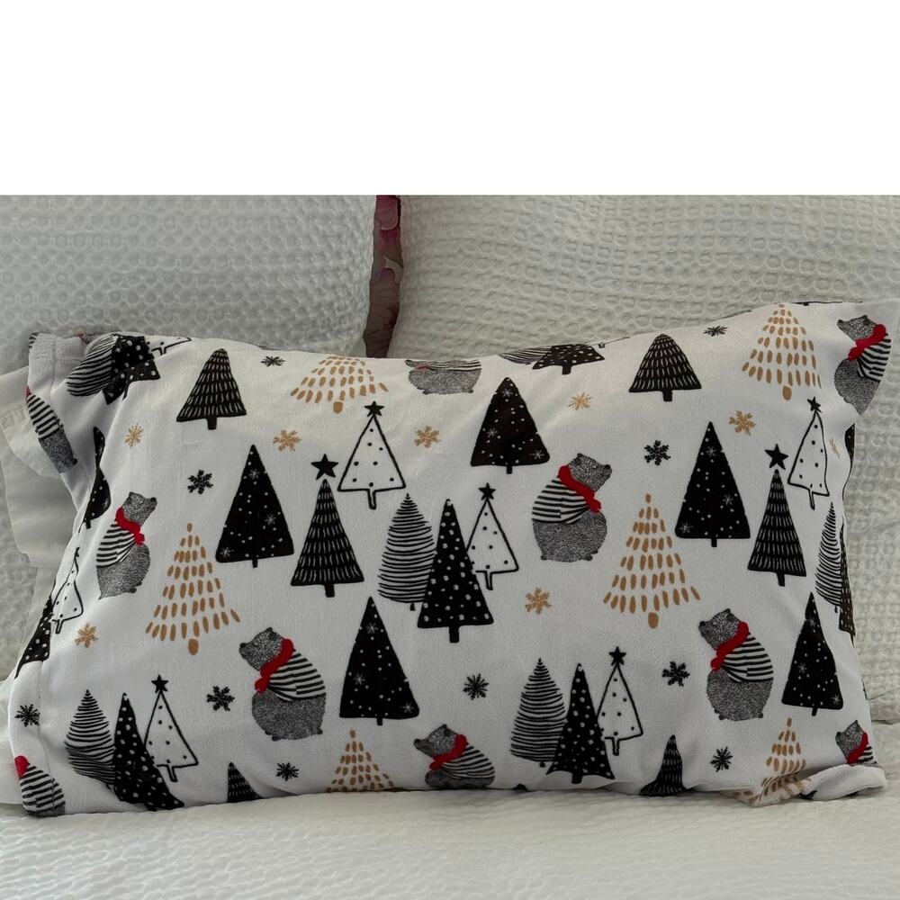 Minky Couture Christmas Minky Standard Pillowcase Tree Bears Plush Holiday 19x30